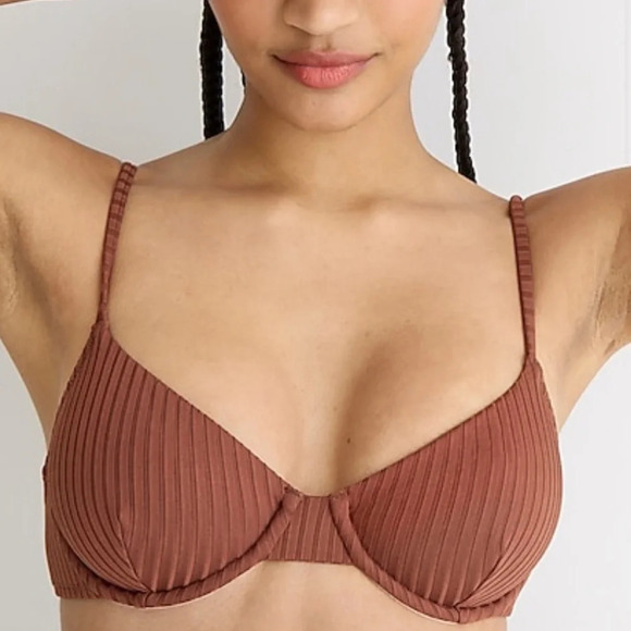 J.Crew Brown Wide-rib french bikini top Size 38D - Picture 1 of 4